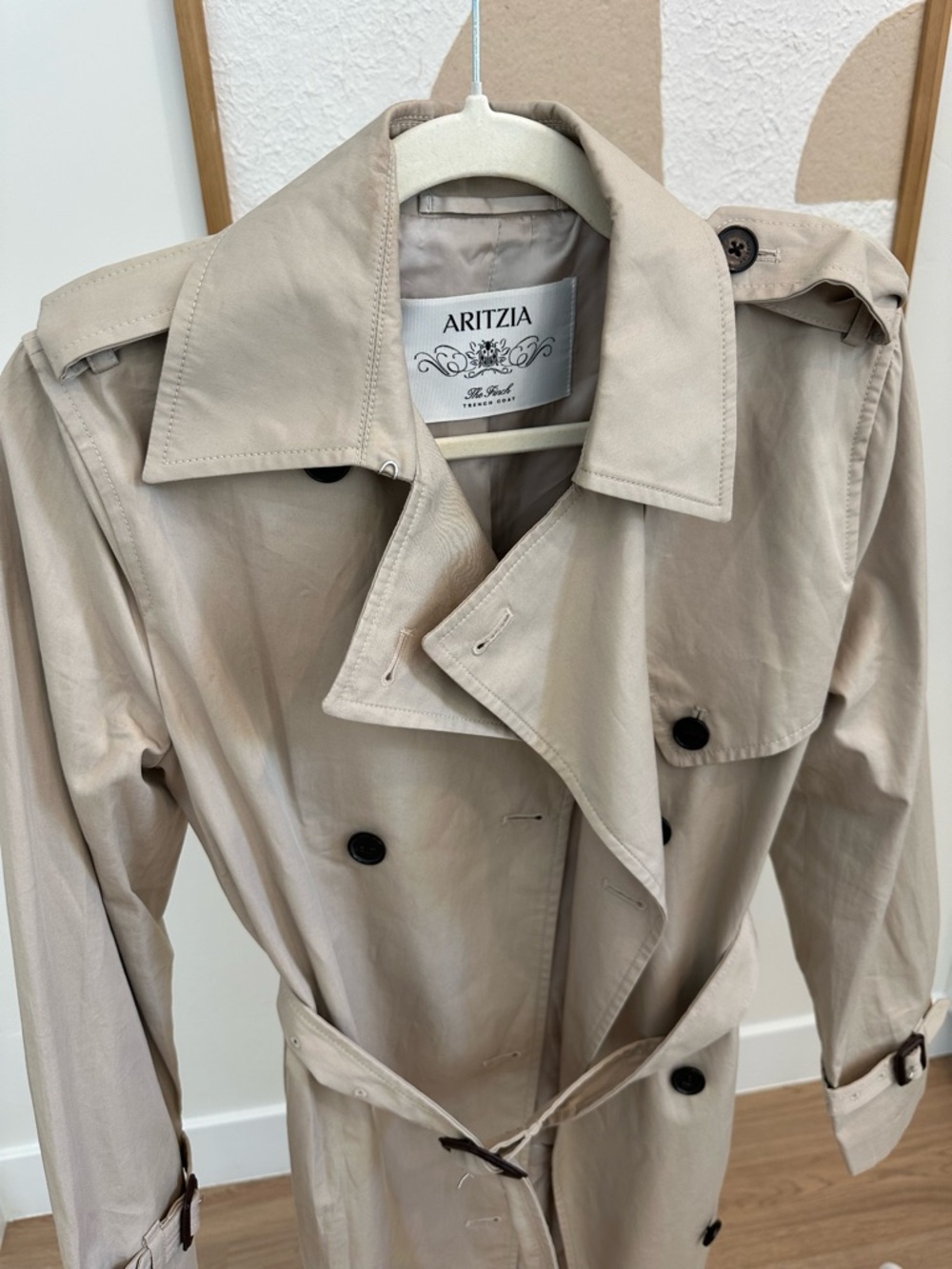 Aritzia Beige Double-Breasted Trench Coat with Black Buttons - Picture 3 of 4